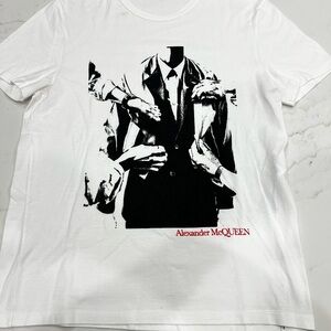 Alexander McQueen White Tee with Black Graphic and Red Logo
